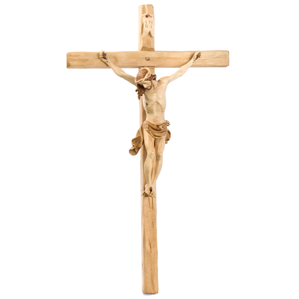 Kruzifix barock_geschnitzt_gebeizt_helles Kreuz