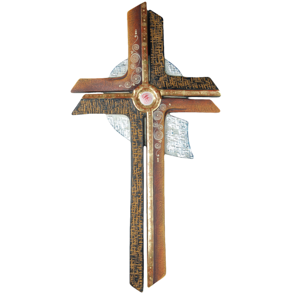 Besinnliches Kreuz kunstvoll mit Echtgold bemalt