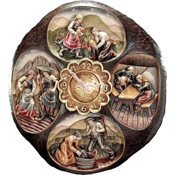 Wanduhr der vier Jahreszeiten Reliefschnitzerei